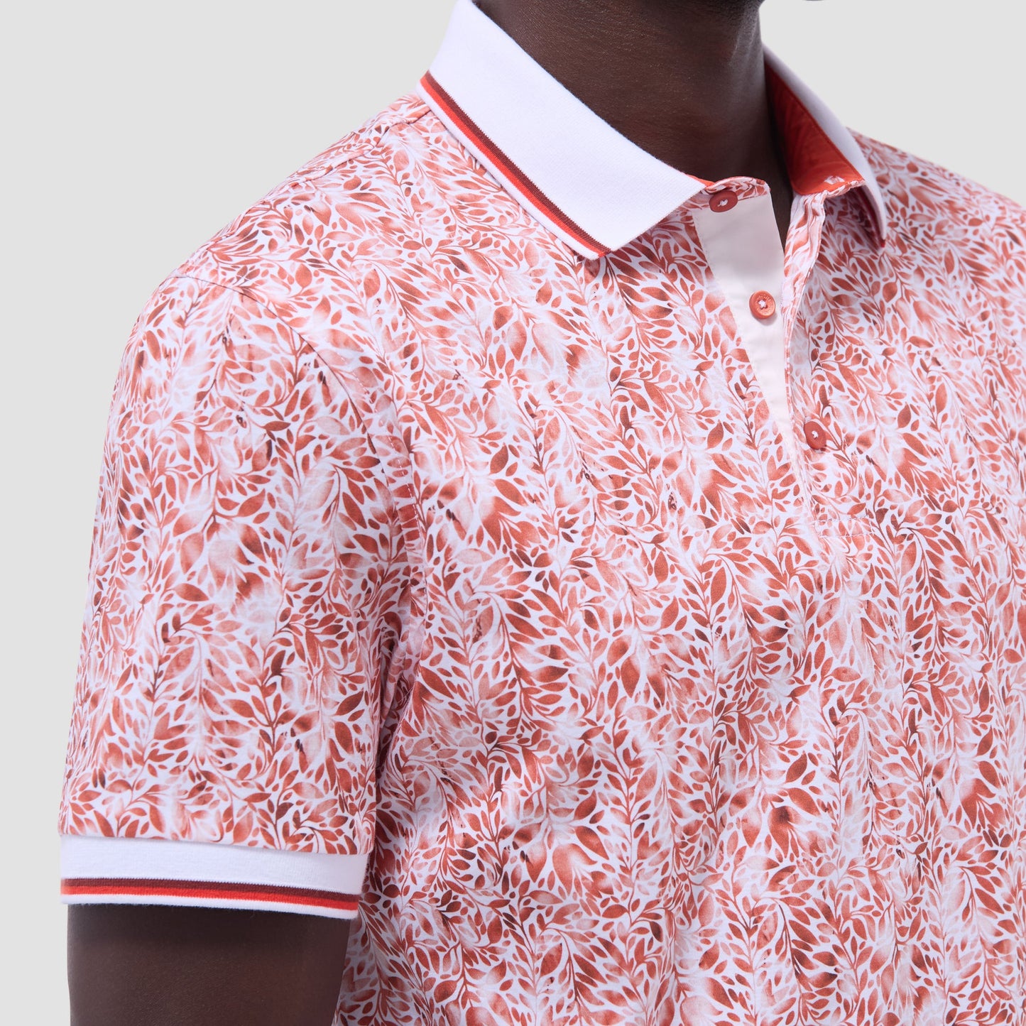 Bugatchi Leaf Print Polo Shirt Paprika