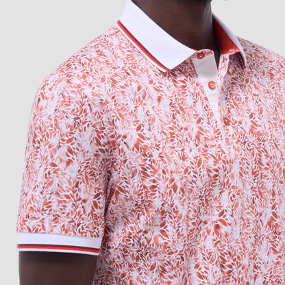 Bugatchi Leaf Print Polo Shirt Paprika