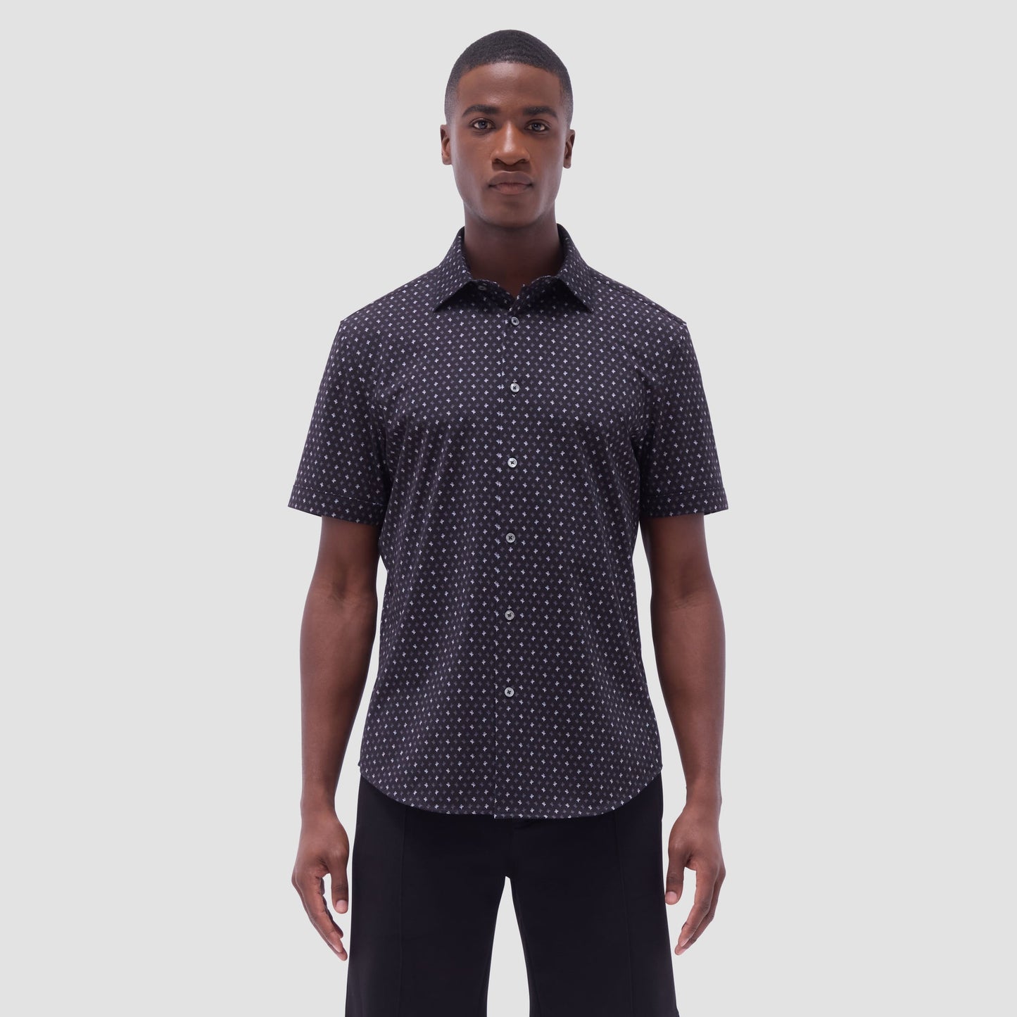 Bugatchi Miles Floral OoohCotton® Short-Sleeve Shirt Black