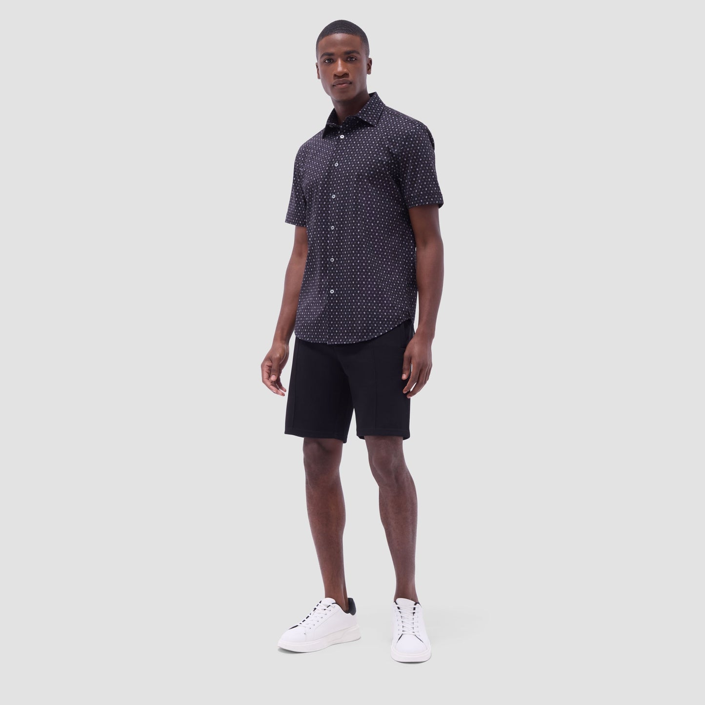 Bugatchi Miles Floral OoohCotton® Short-Sleeve Shirt Black