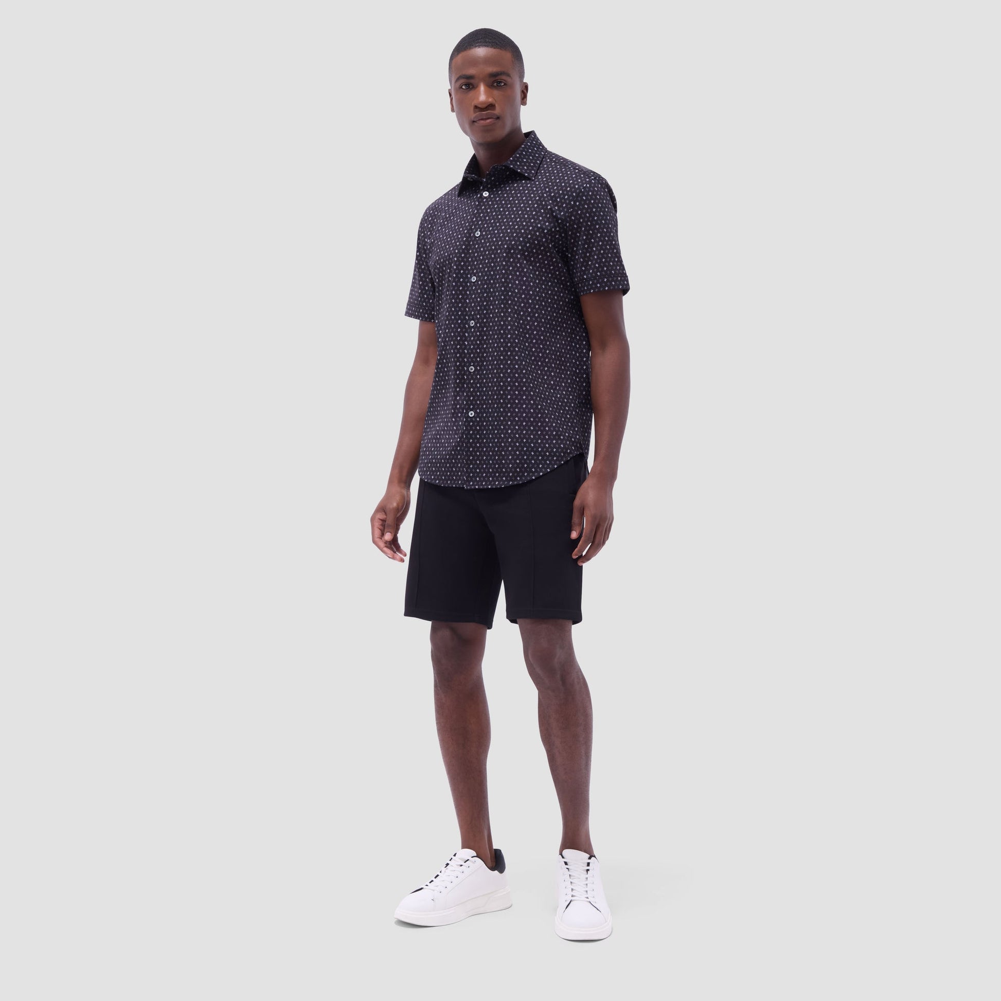Bugatchi Miles Floral OoohCotton® Short-Sleeve Shirt Black