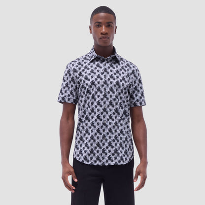 Bugatchi Miles Palm Tree OoohCotton® Short-Sleeve Shirt Black