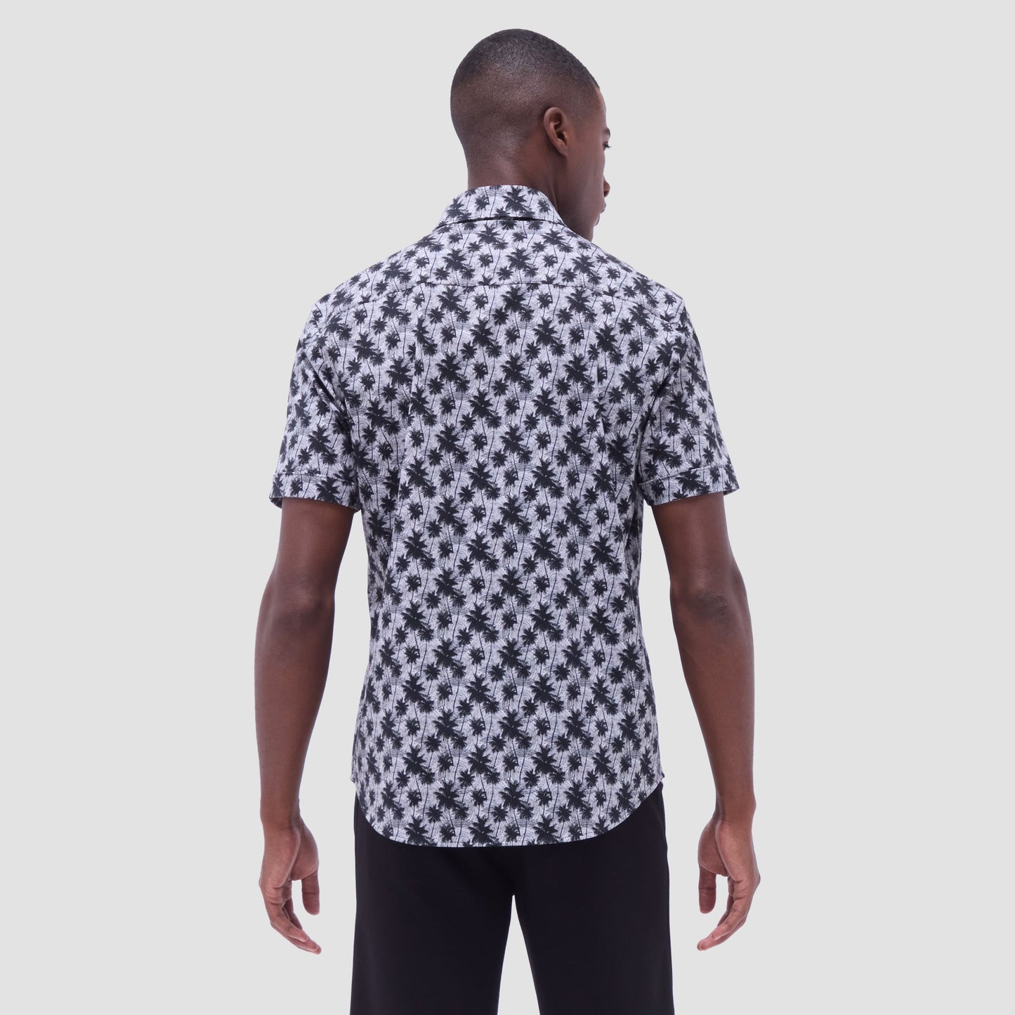 Bugatchi Miles Palm Tree OoohCotton® Short-Sleeve Shirt Black