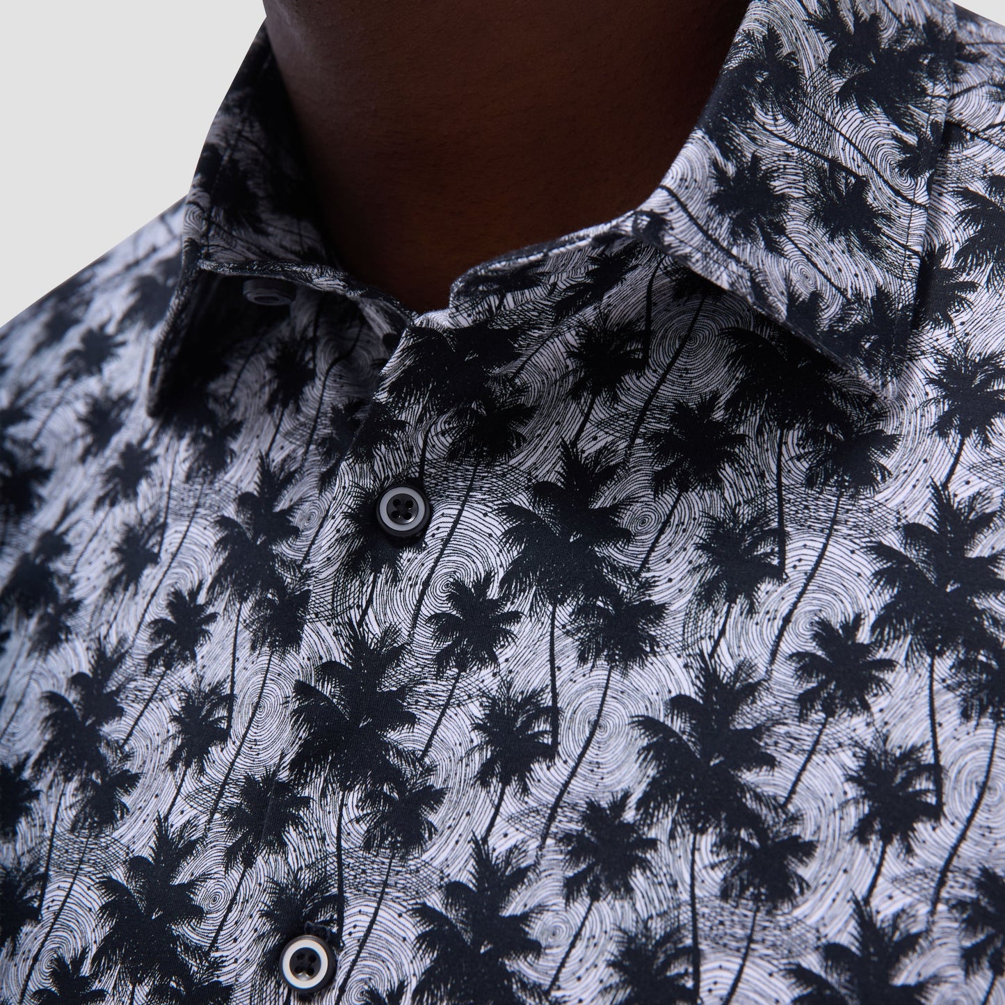 Bugatchi Miles Palm Tree OoohCotton® Short-Sleeve Shirt Black