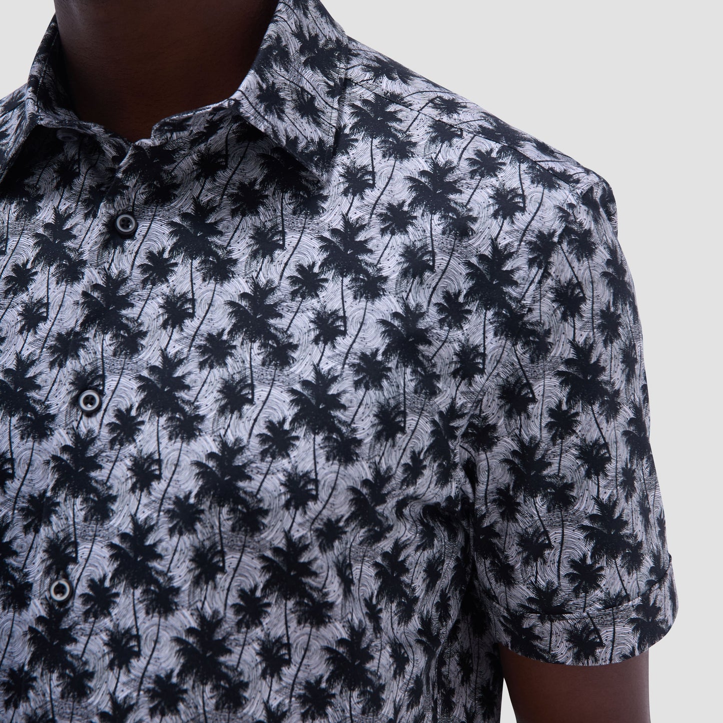 Bugatchi Miles Palm Tree OoohCotton® Short-Sleeve Shirt Black