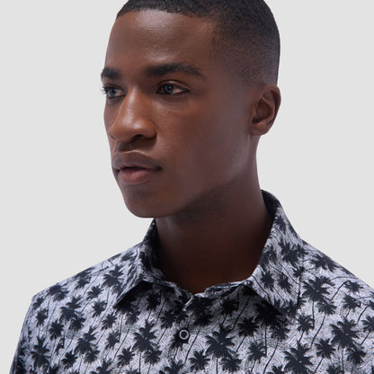 Bugatchi Miles Palm Tree OoohCotton® Short-Sleeve Shirt Black