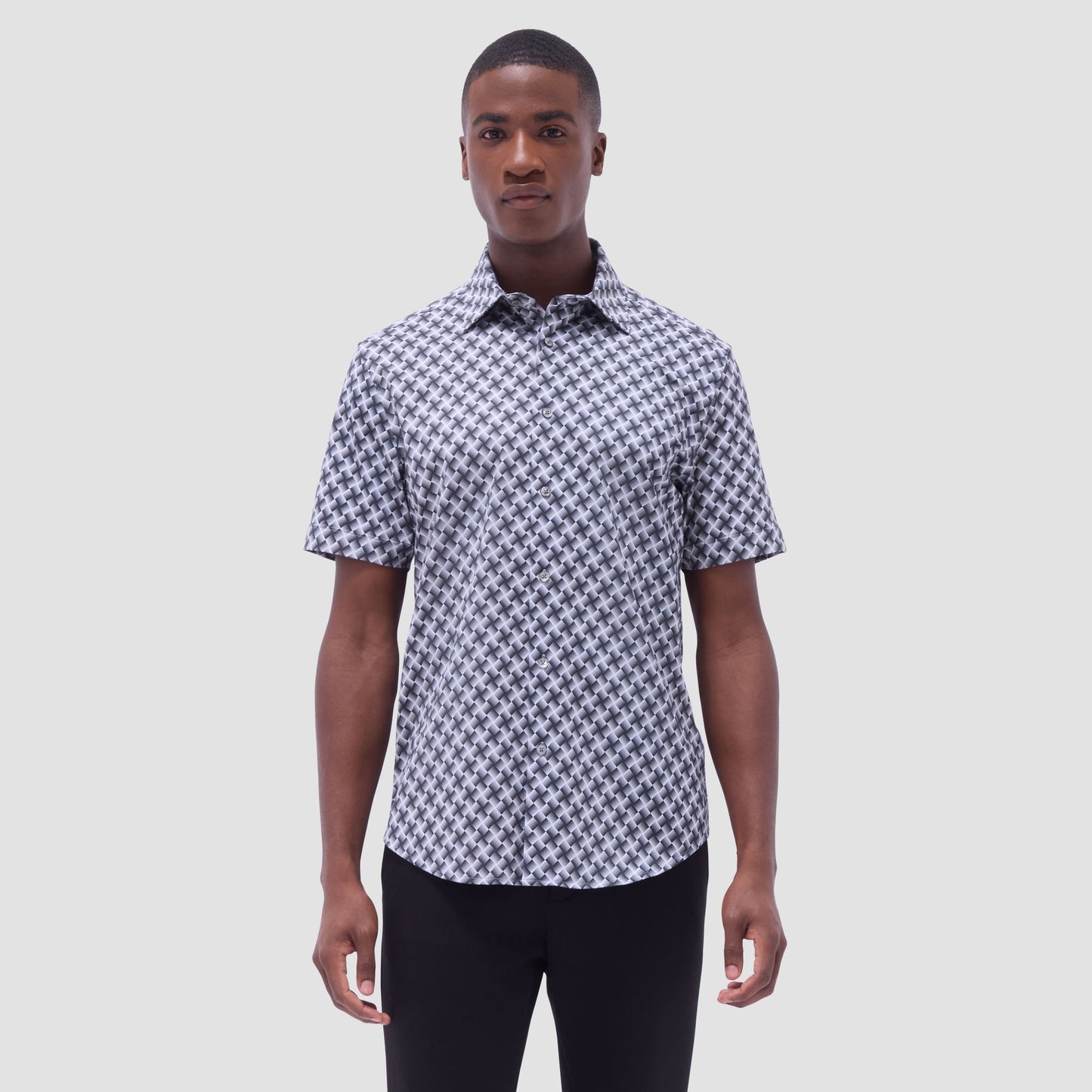 Bugatchi Miles Basketweave OoohCotton® Short-Sleeve Shirt Black