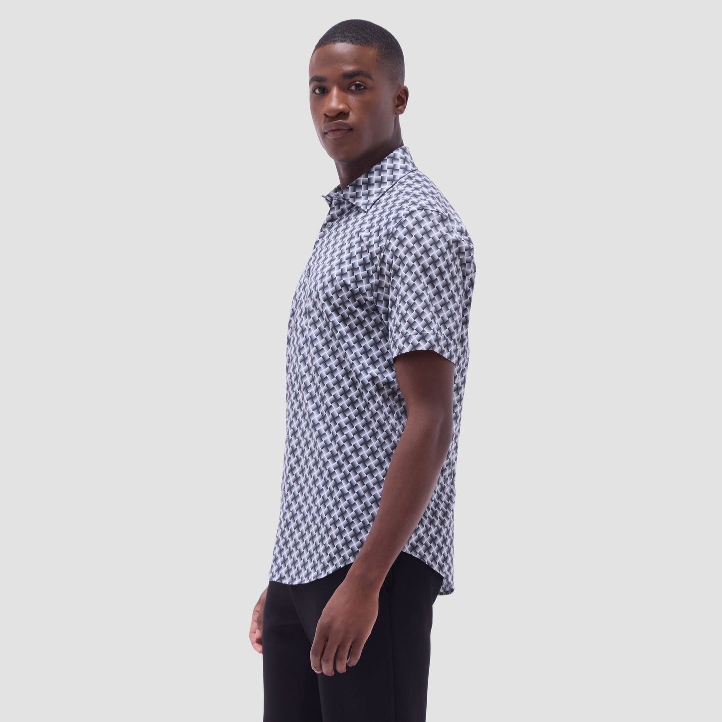 Bugatchi Miles Basketweave OoohCotton® Short-Sleeve Shirt Black