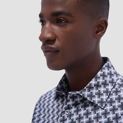 Bugatchi Miles Basketweave OoohCotton® Short-Sleeve Shirt Black