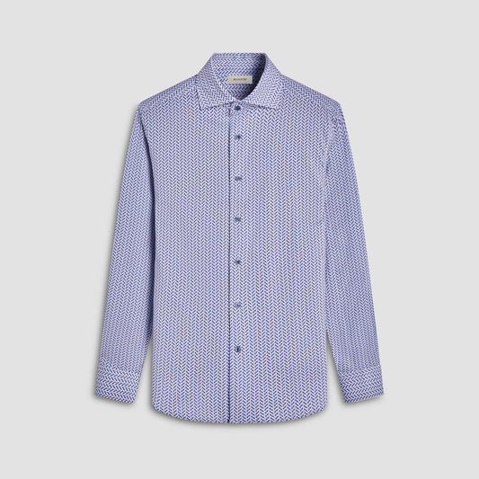 Bugatchi Devon Herringbone OoohCotton® Shirt Air Blue