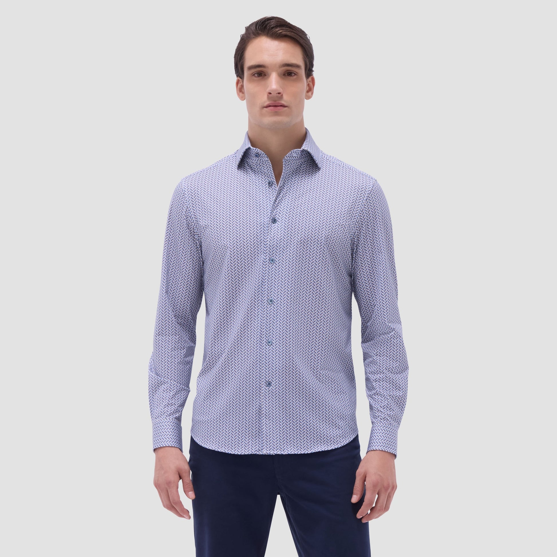 Bugatchi Devon Herringbone OoohCotton® Shirt Air Blue