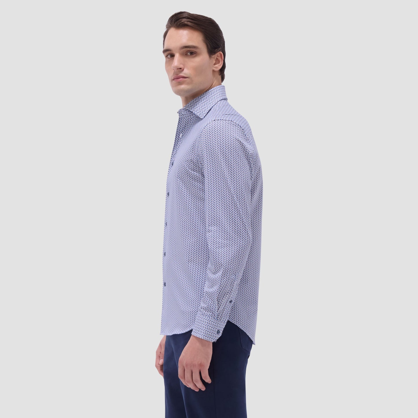 Bugatchi Devon Herringbone OoohCotton® Shirt Air Blue