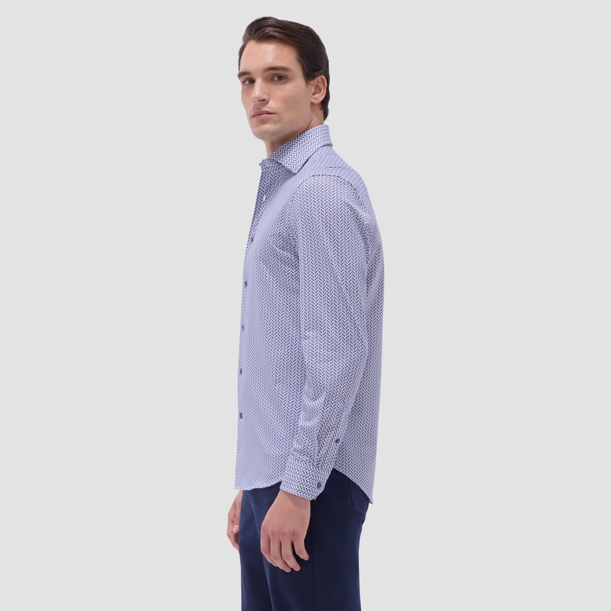 Bugatchi Devon Herringbone OoohCotton® Shirt Air Blue