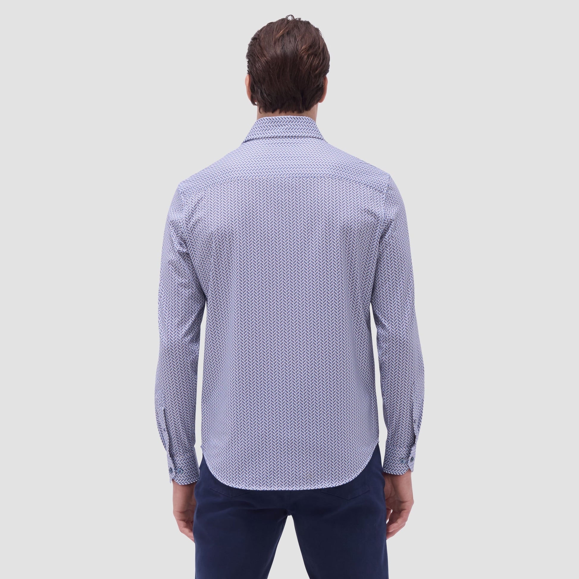 Bugatchi Devon Herringbone OoohCotton® Shirt Air Blue