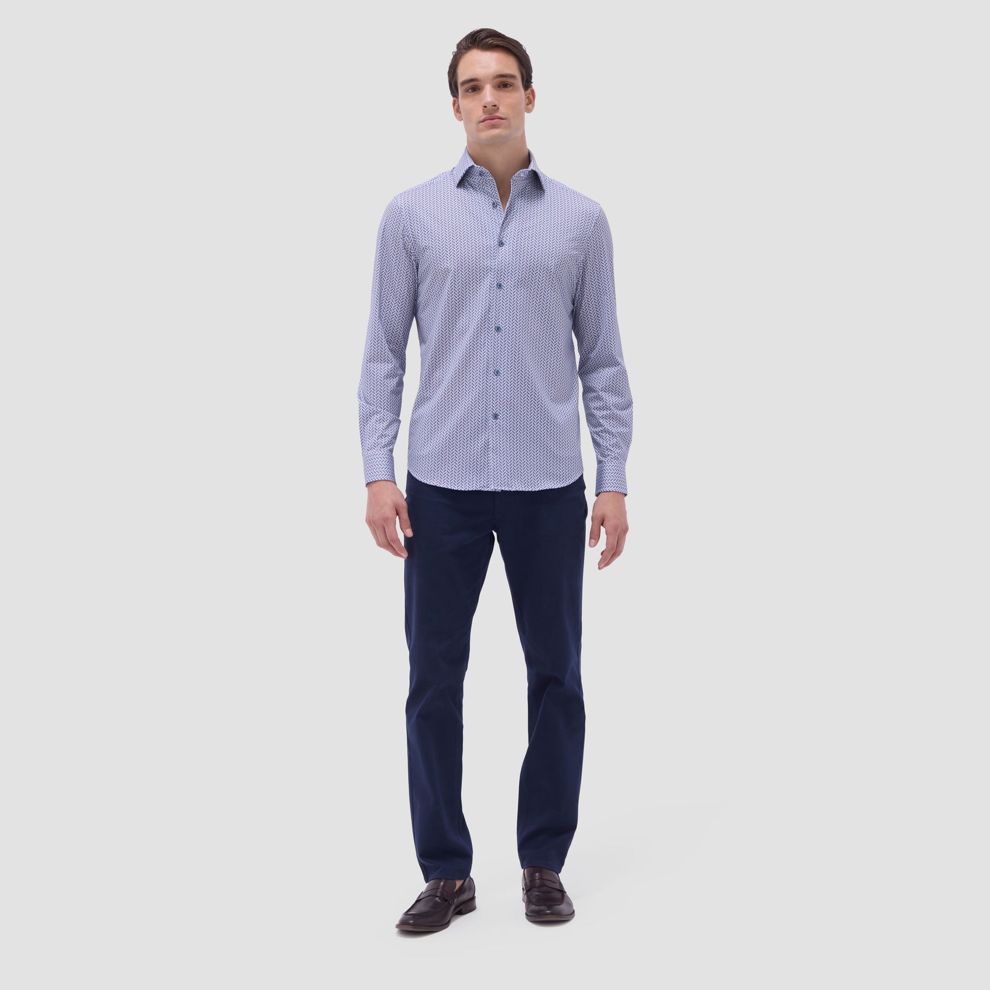 Bugatchi Devon Herringbone OoohCotton® Shirt Air Blue
