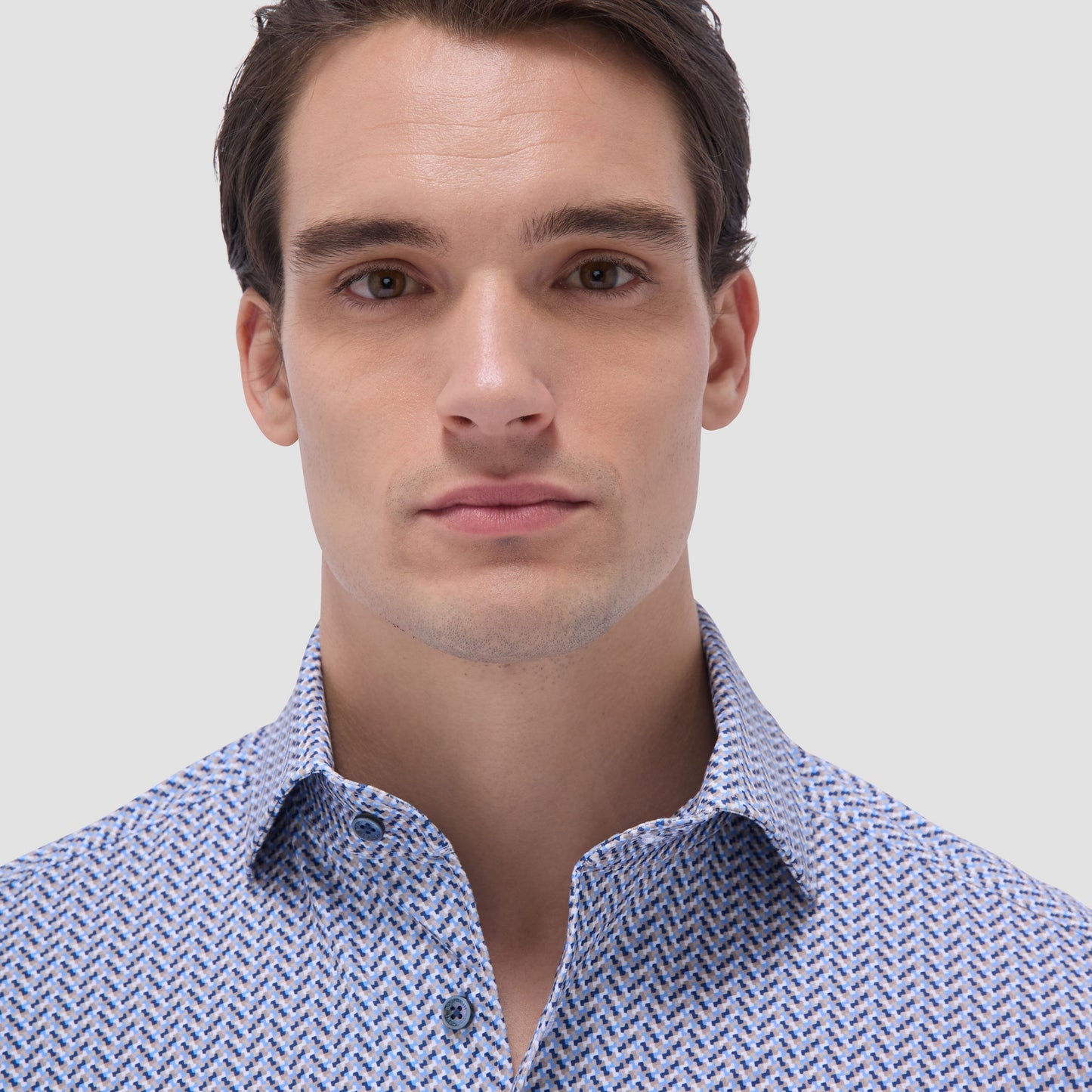 Bugatchi Devon Herringbone OoohCotton® Shirt Air Blue