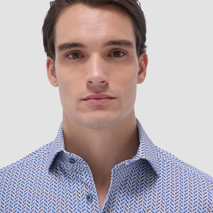 Bugatchi Devon Herringbone OoohCotton® Shirt Air Blue