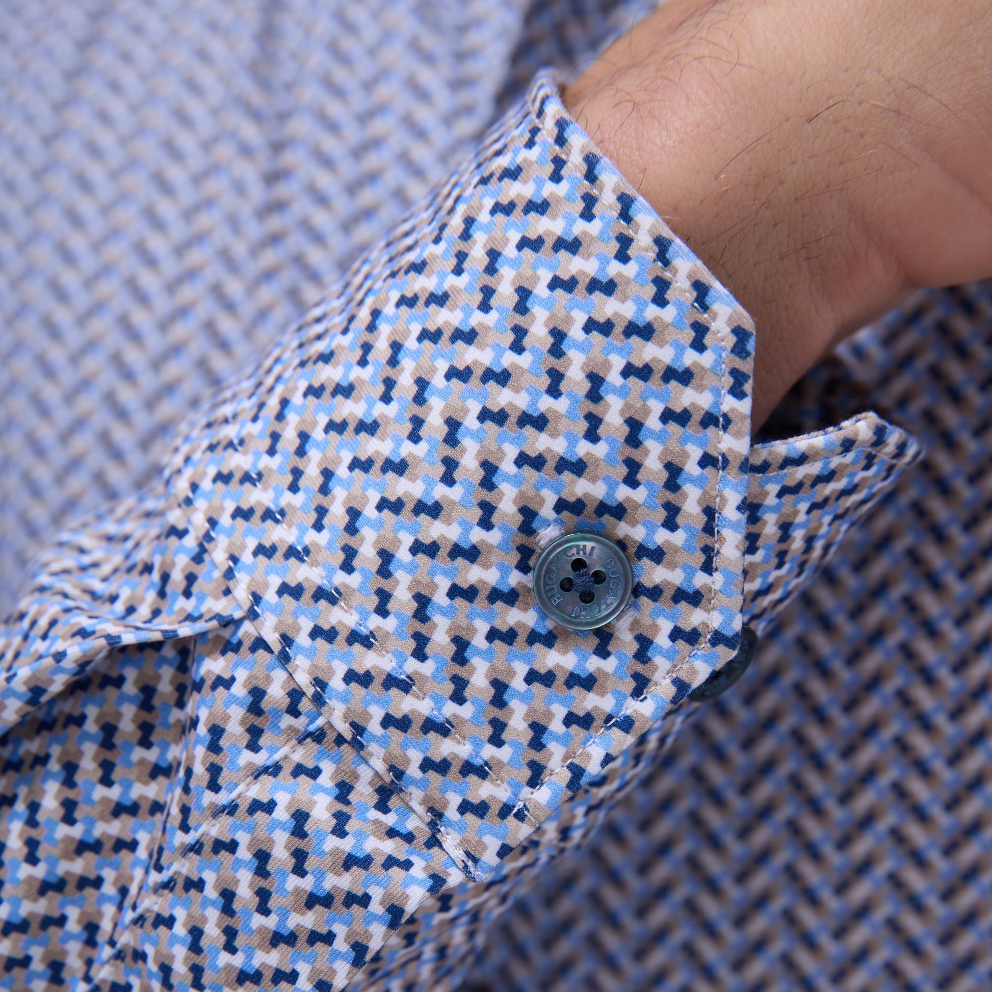 Bugatchi Devon Herringbone OoohCotton® Shirt Air Blue
