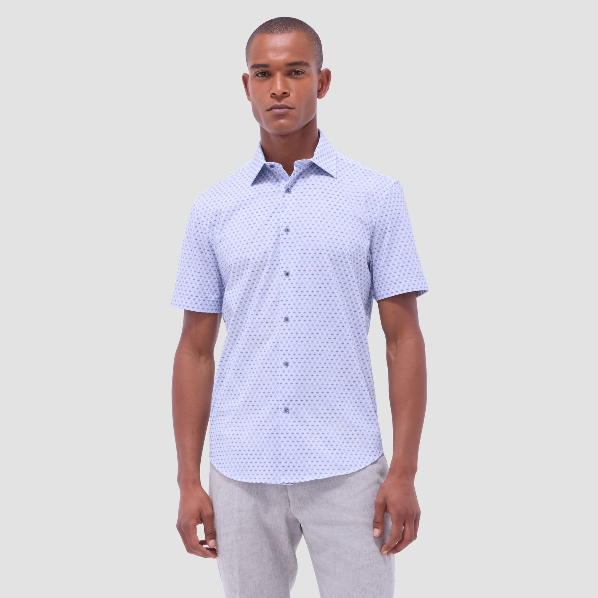 Bugatchi Miles Diamond OoohCotton® Short-Sleeve Shirt Cobalt