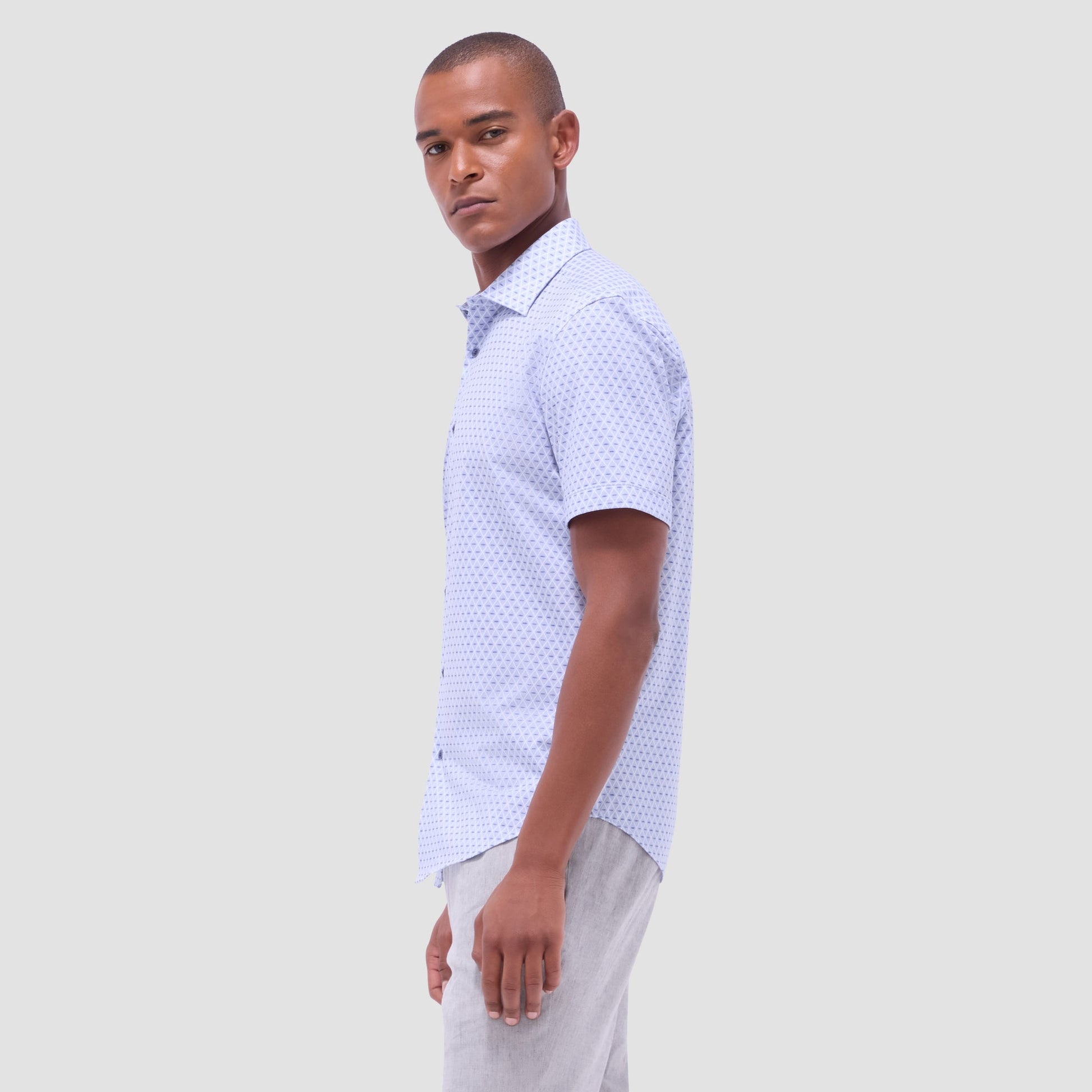 Bugatchi Miles Diamond OoohCotton® Short-Sleeve Shirt Cobalt