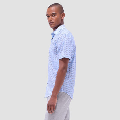 Bugatchi Miles Guitar OoohCotton® Short-Sleeve Shirt Air Blue