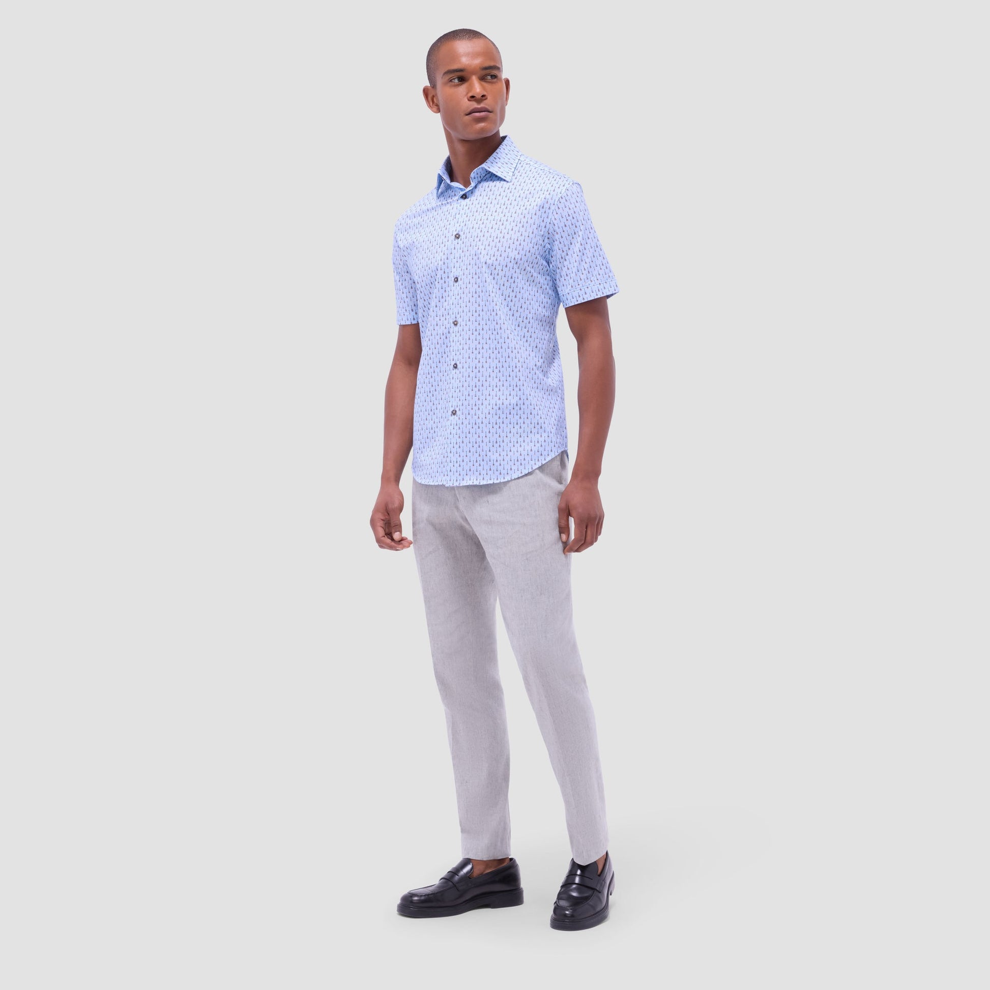 Bugatchi Miles Guitar OoohCotton® Short-Sleeve Shirt Air Blue