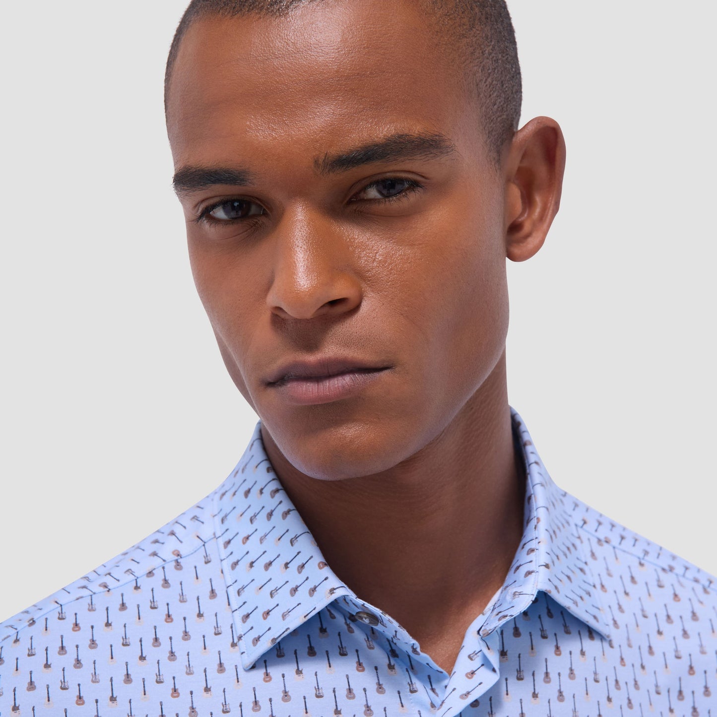 Bugatchi Miles Guitar OoohCotton® Short-Sleeve Shirt Air Blue