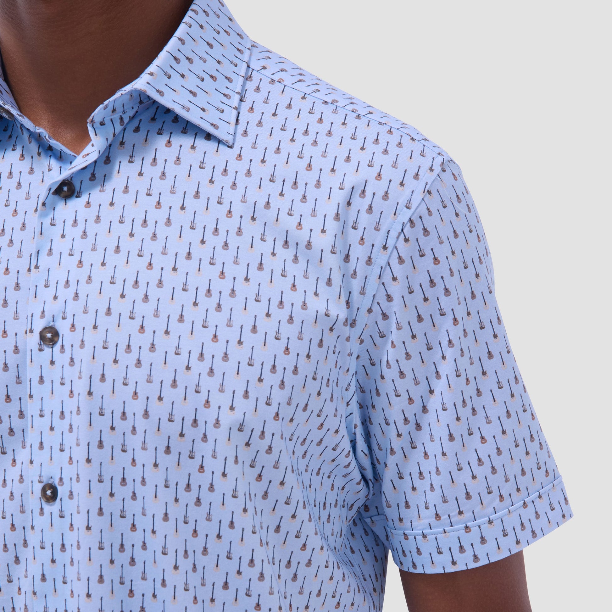 Bugatchi Miles Guitar OoohCotton® Short-Sleeve Shirt Air Blue