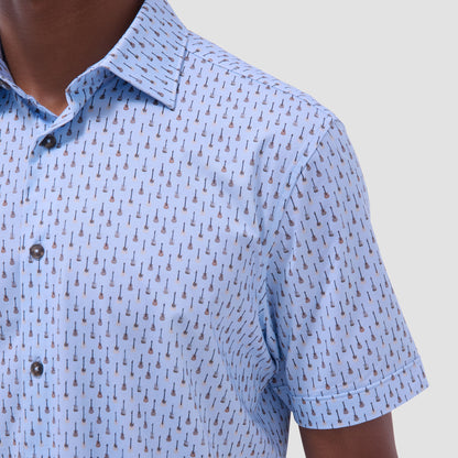 Bugatchi Miles Guitar OoohCotton® Short-Sleeve Shirt Air Blue