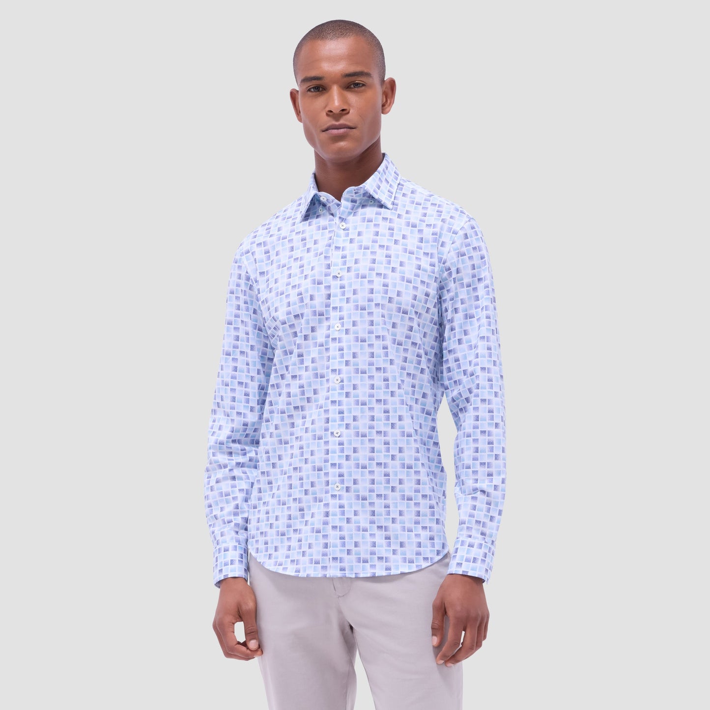 Bugatchi Jules Gradient Check OoohCotton® Shirt Ice