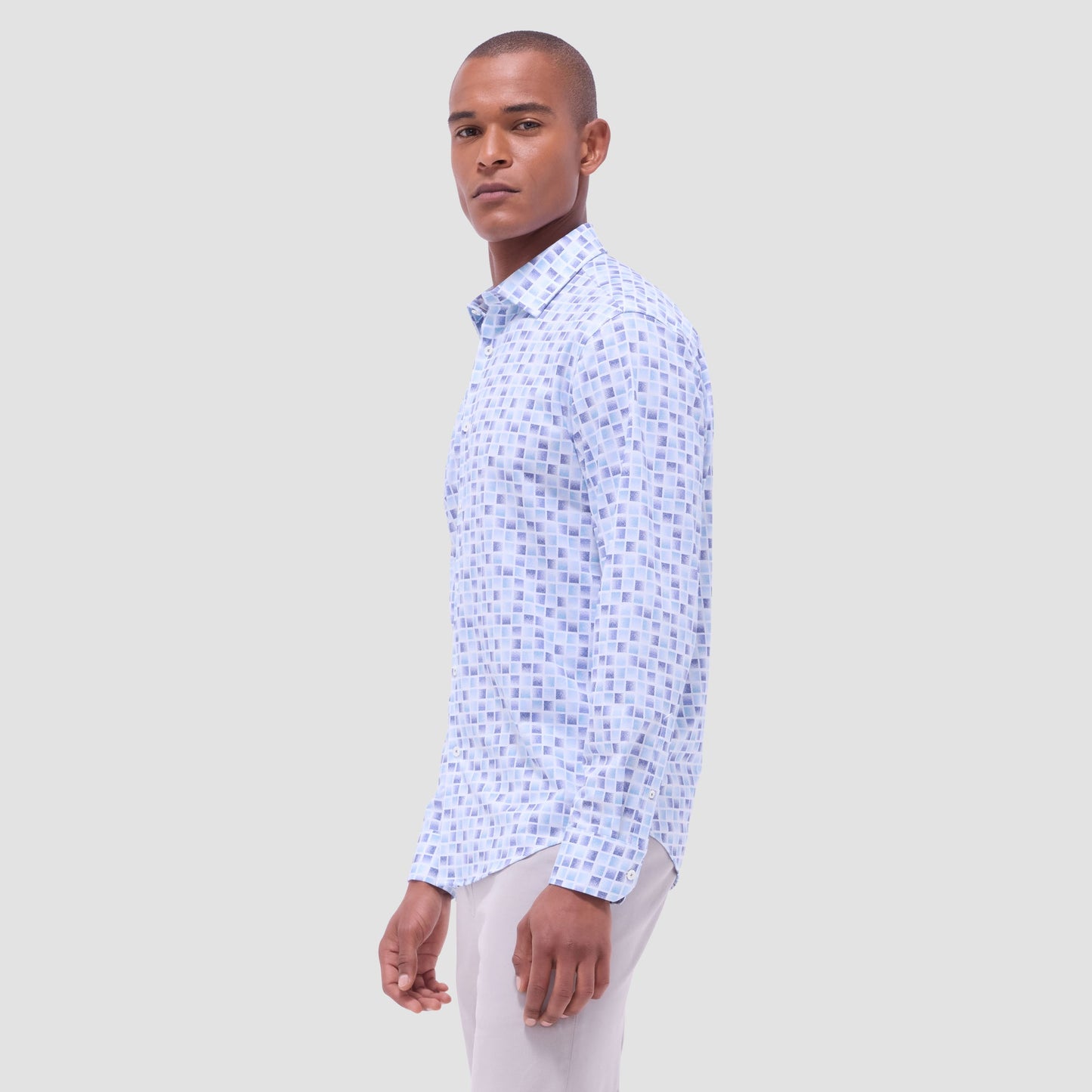 Bugatchi Jules Gradient Check OoohCotton® Shirt Ice