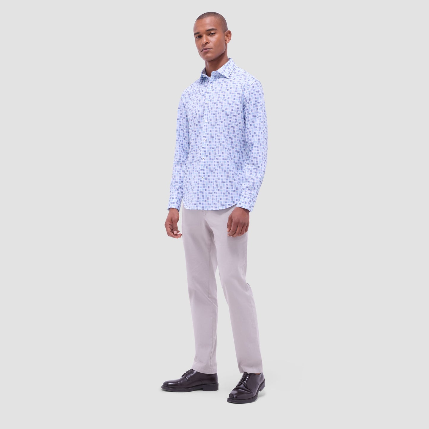 Bugatchi Jules Gradient Check OoohCotton® Shirt Ice
