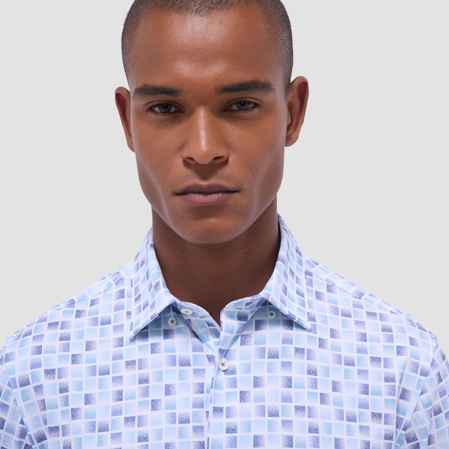 Bugatchi Jules Gradient Check OoohCotton® Shirt Ice