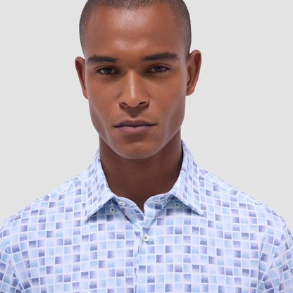 Bugatchi Jules Gradient Check OoohCotton® Shirt Ice