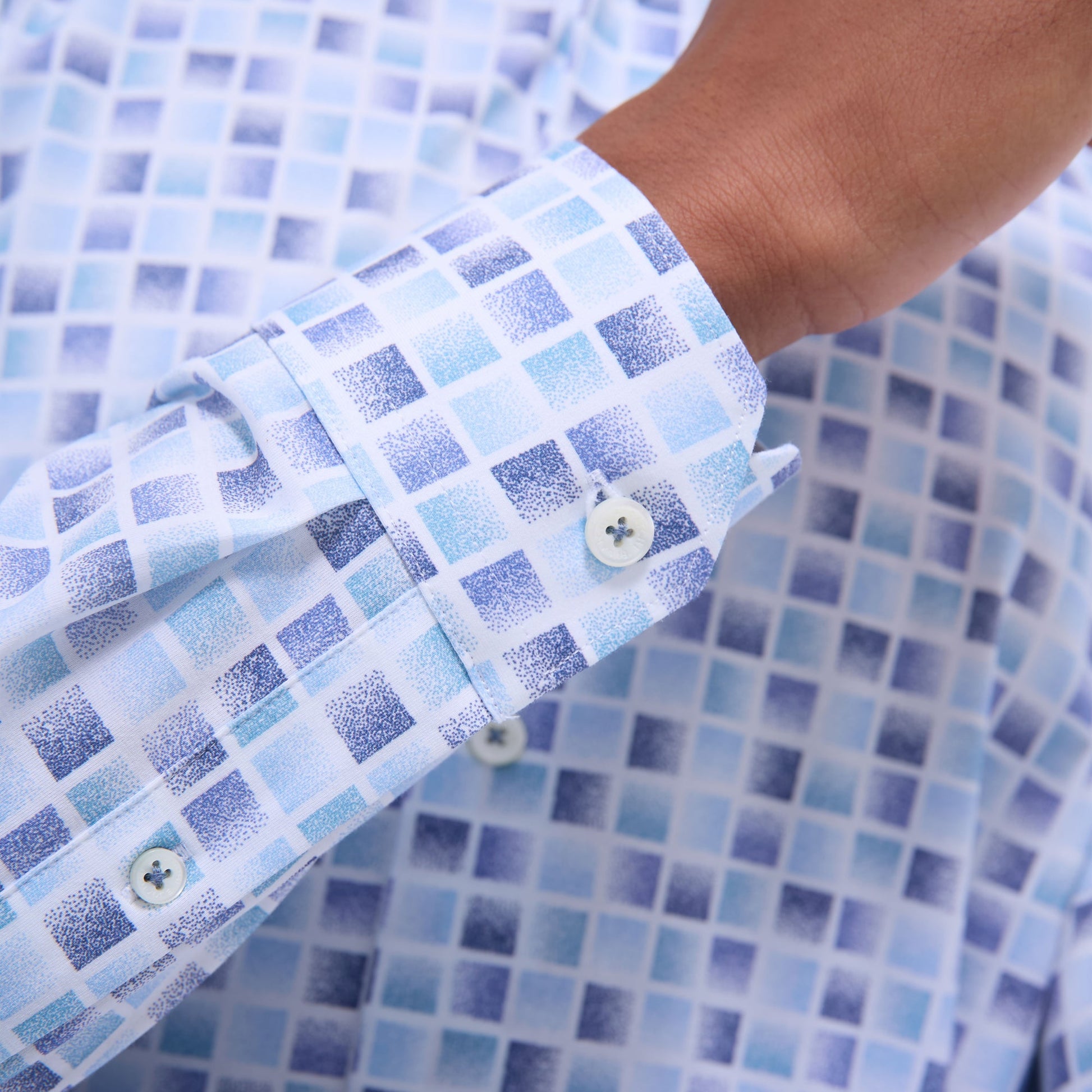 Bugatchi Jules Gradient Check OoohCotton® Shirt Ice