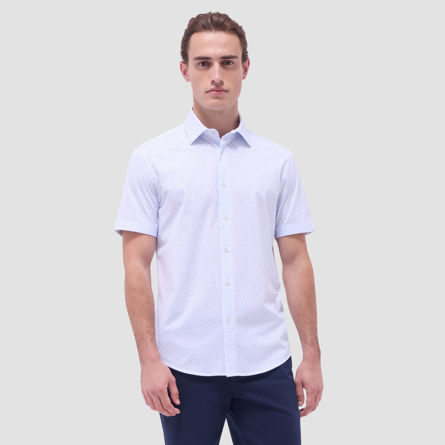Bugatchi Miles Cactus OoohCotton® Short-Sleeve Shirt White