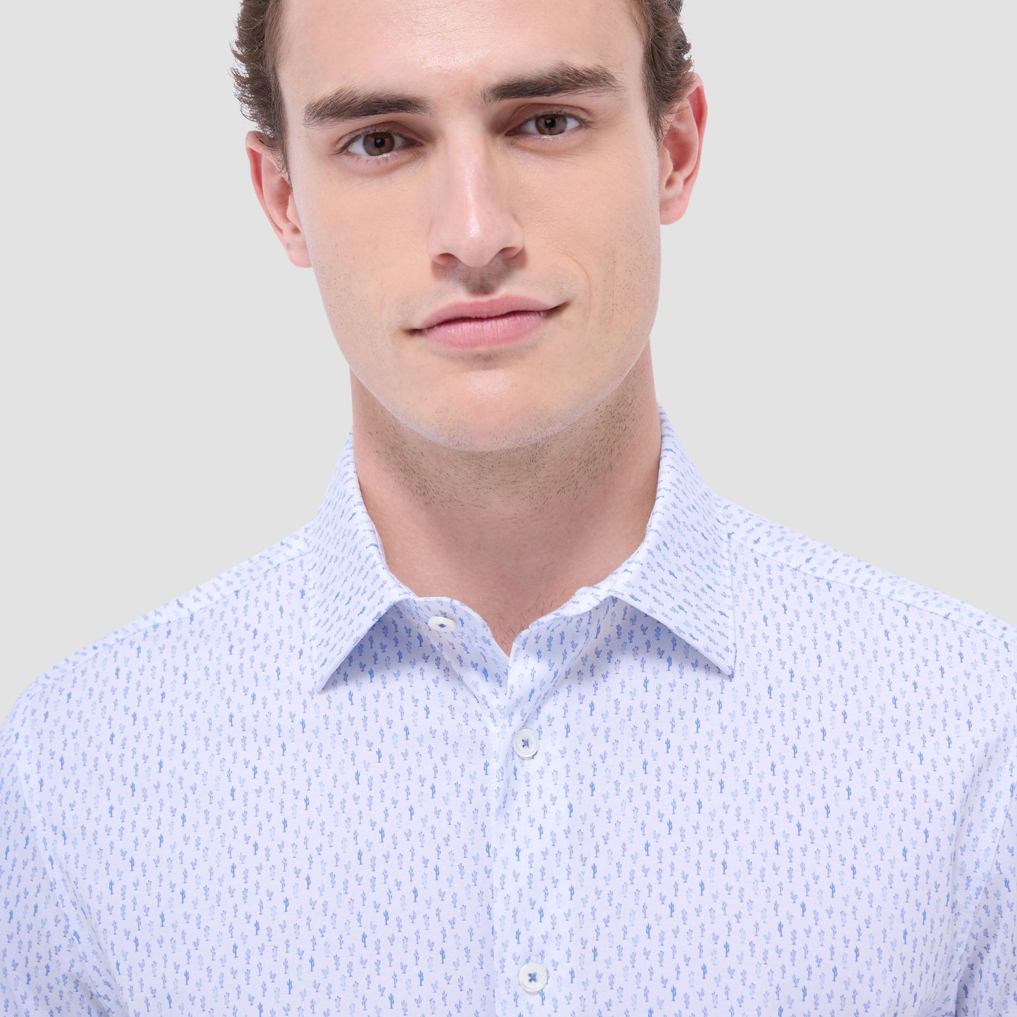 Bugatchi Miles Cactus OoohCotton® Short-Sleeve Shirt White
