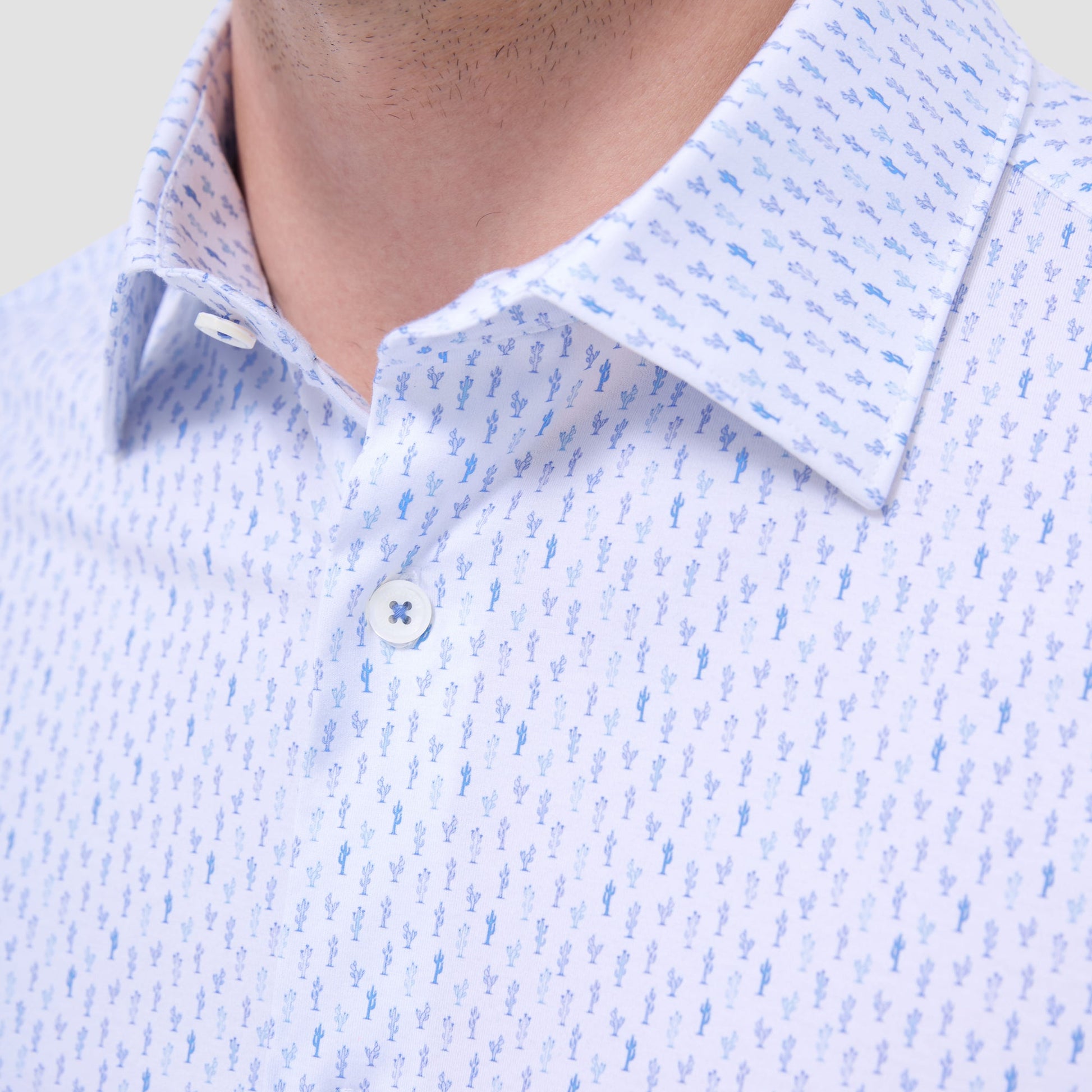 Bugatchi Miles Cactus OoohCotton® Short-Sleeve Shirt White