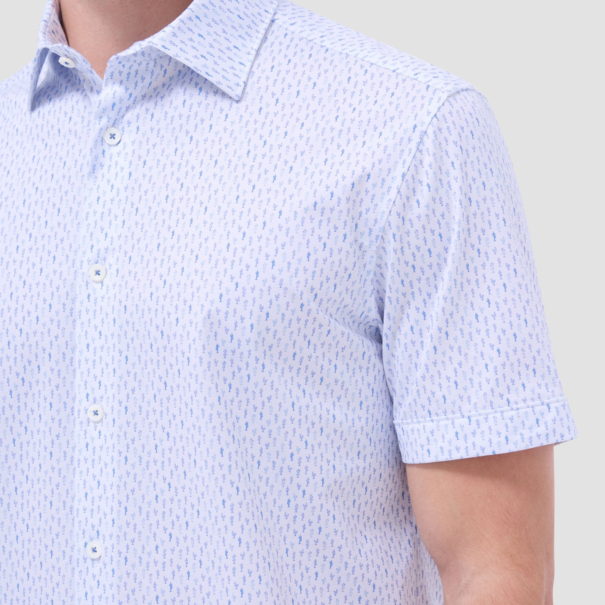 Bugatchi Miles Cactus OoohCotton® Short-Sleeve Shirt White