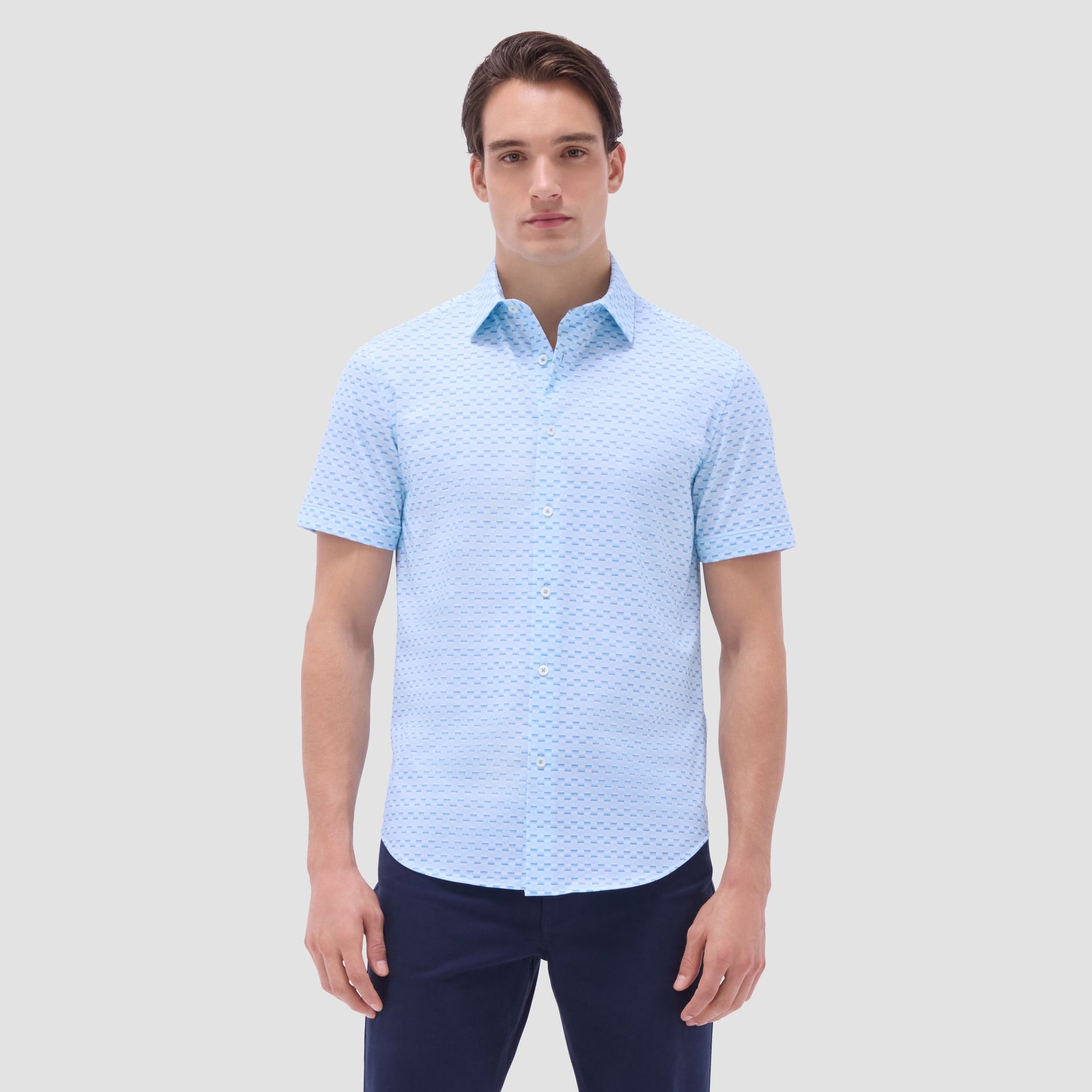 Bugatchi Miles Basketweave OoohCotton® Short-Sleeve Shirt Ice