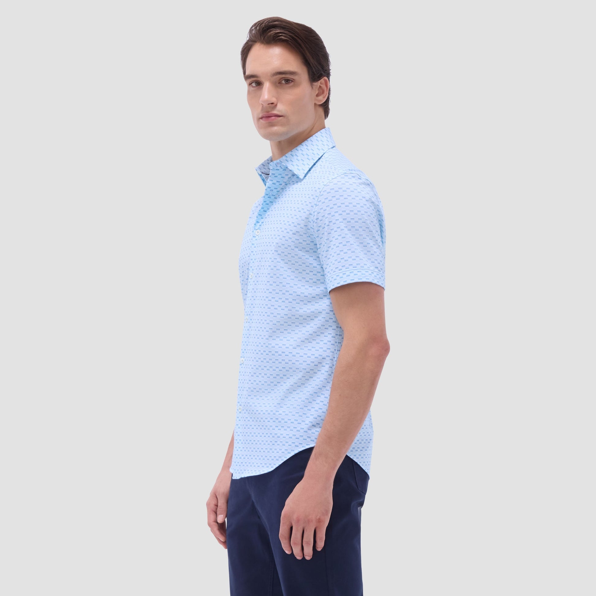 Bugatchi Miles Basketweave OoohCotton® Short-Sleeve Shirt Ice