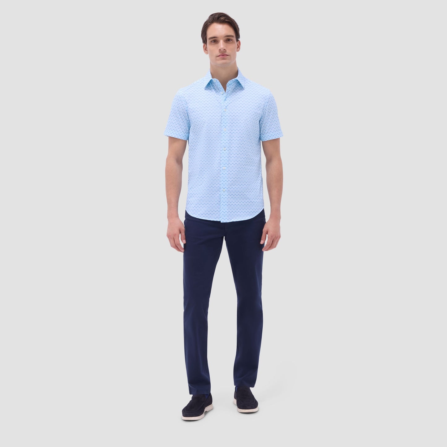 Bugatchi Miles Basketweave OoohCotton® Short-Sleeve Shirt Ice
