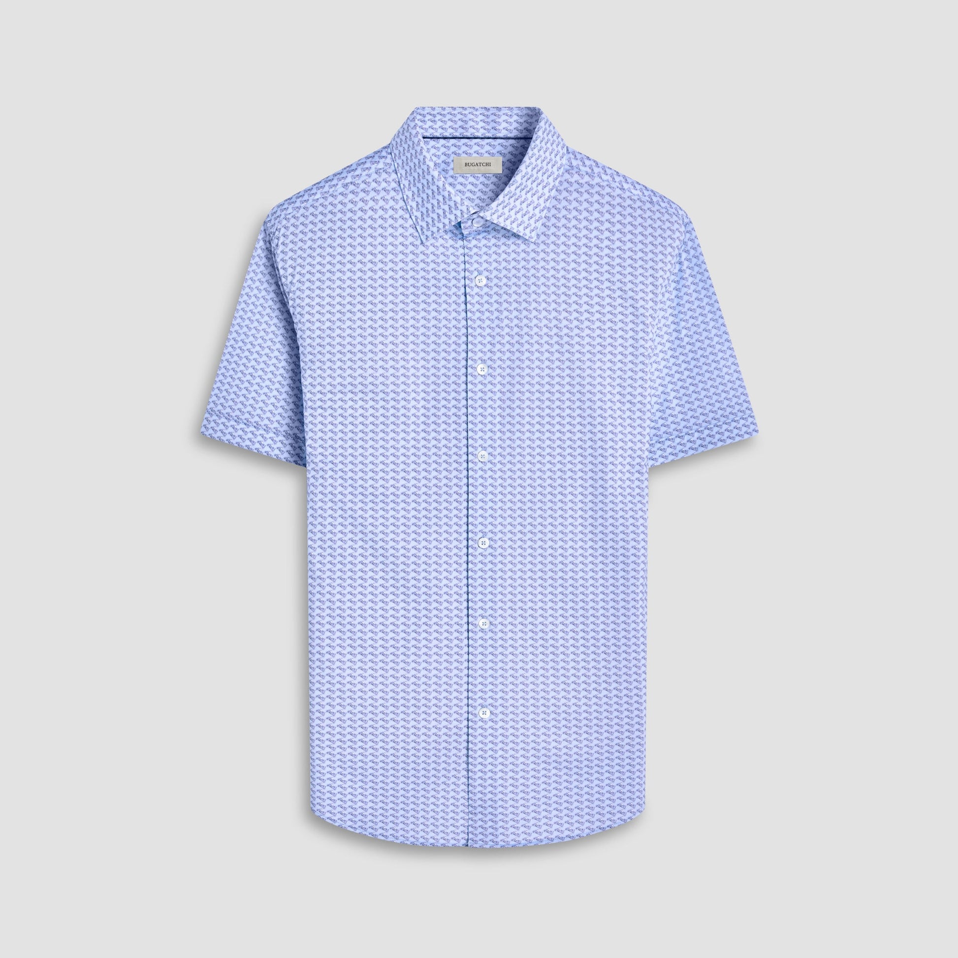 Bugatchi Miles Motorcycle OoohCotton® Short-Sleeve Shirt Air Blue