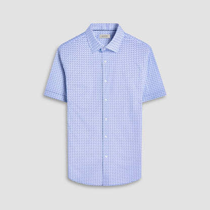 Bugatchi Miles Motorcycle OoohCotton® Short-Sleeve Shirt Air Blue