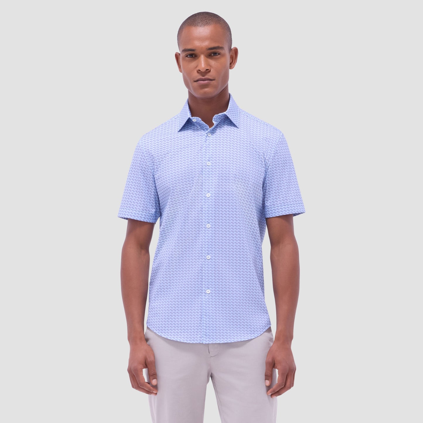 Bugatchi Miles Motorcycle OoohCotton® Short-Sleeve Shirt Air Blue