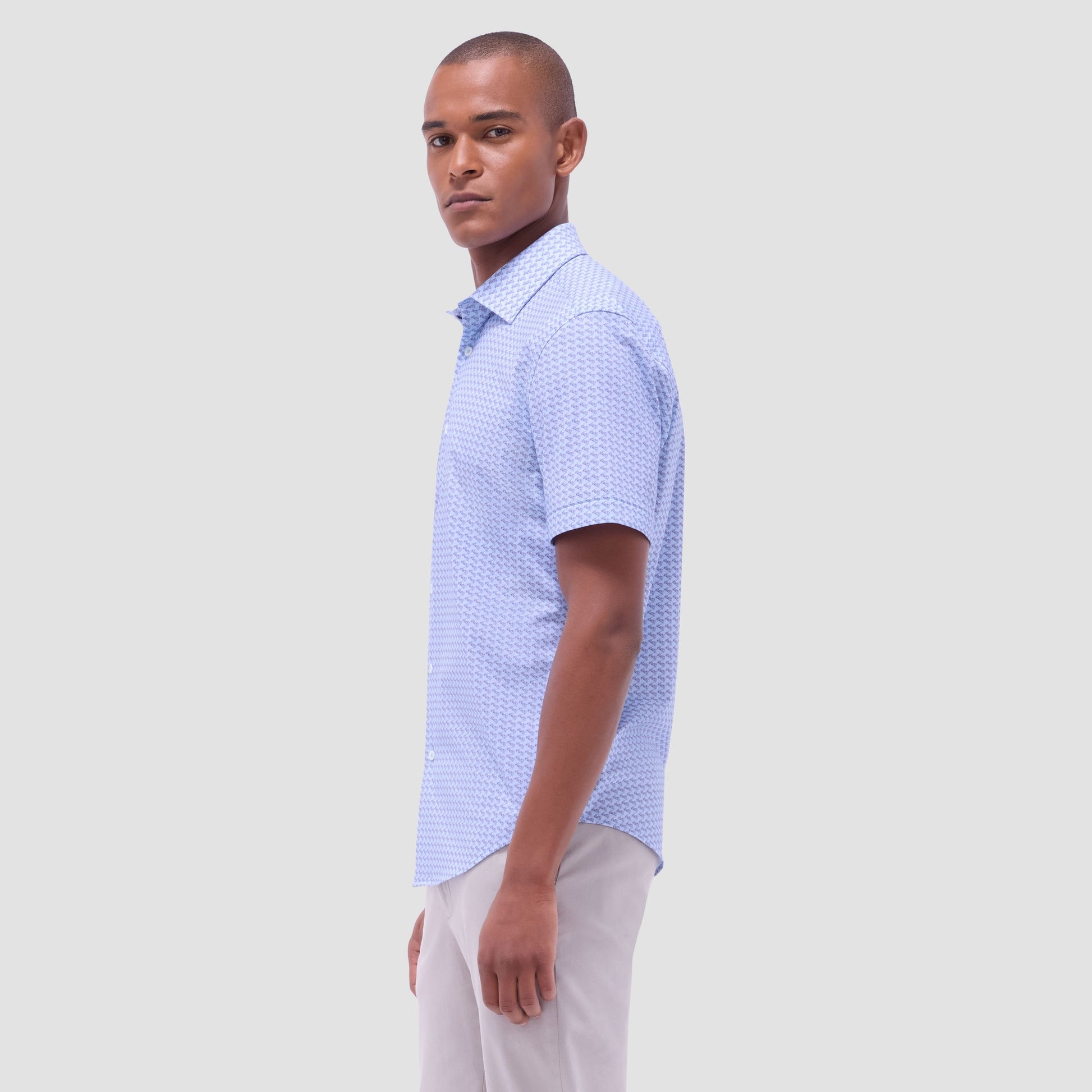 Bugatchi Miles Motorcycle OoohCotton® Short-Sleeve Shirt Air Blue