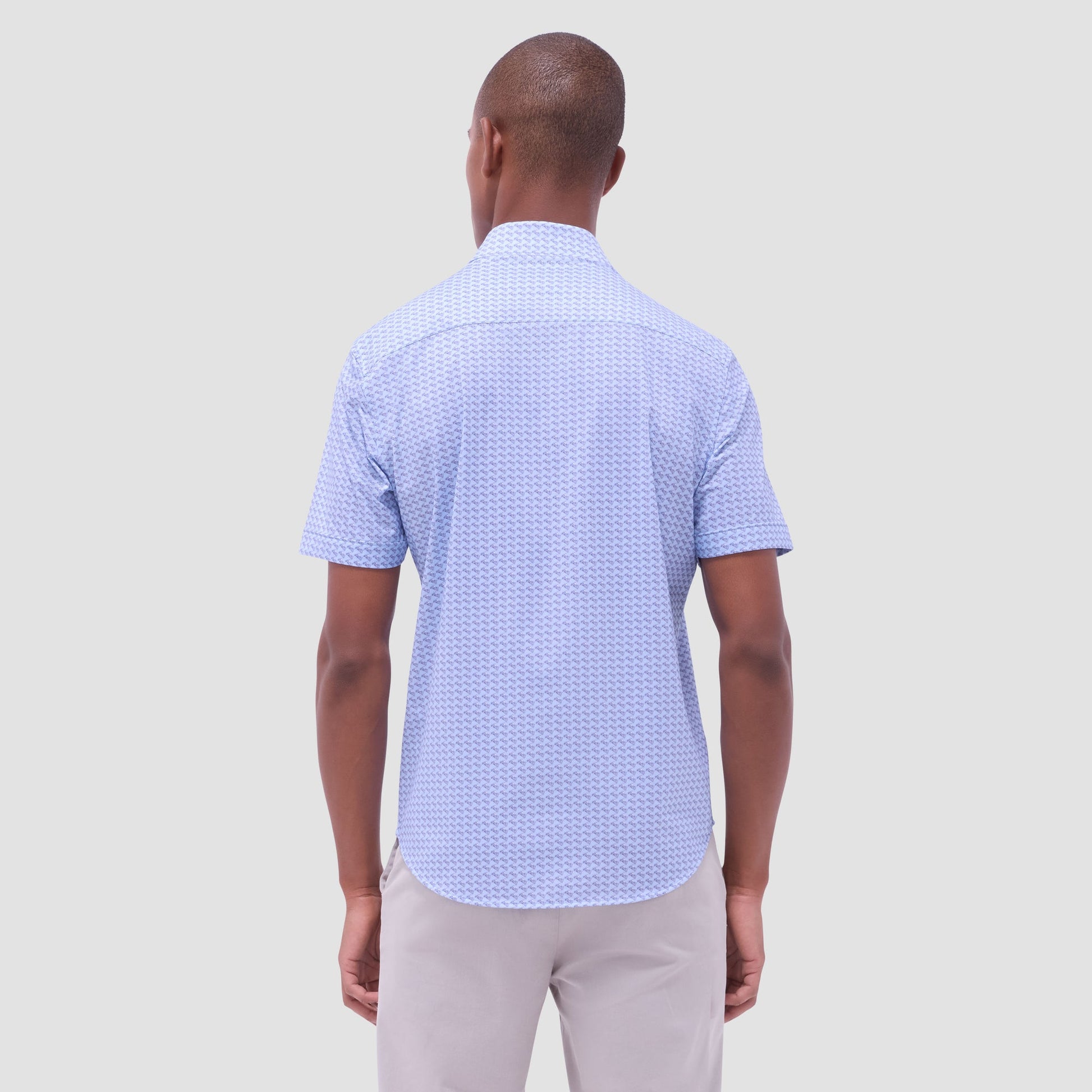 Bugatchi Miles Motorcycle OoohCotton® Short-Sleeve Shirt Air Blue