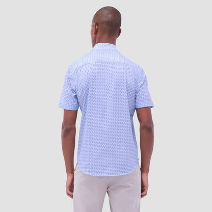 Bugatchi Miles Motorcycle OoohCotton® Short-Sleeve Shirt Air Blue