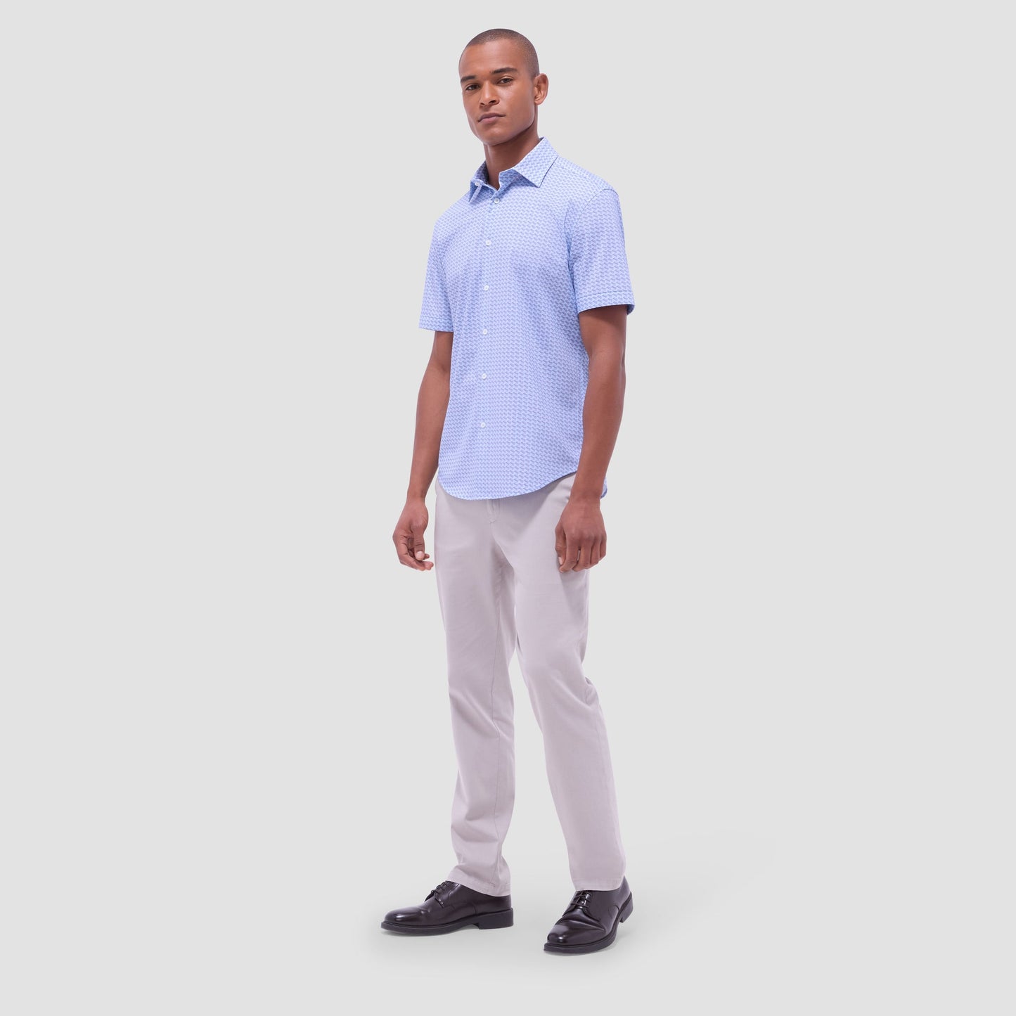 Bugatchi Miles Motorcycle OoohCotton® Short-Sleeve Shirt Air Blue