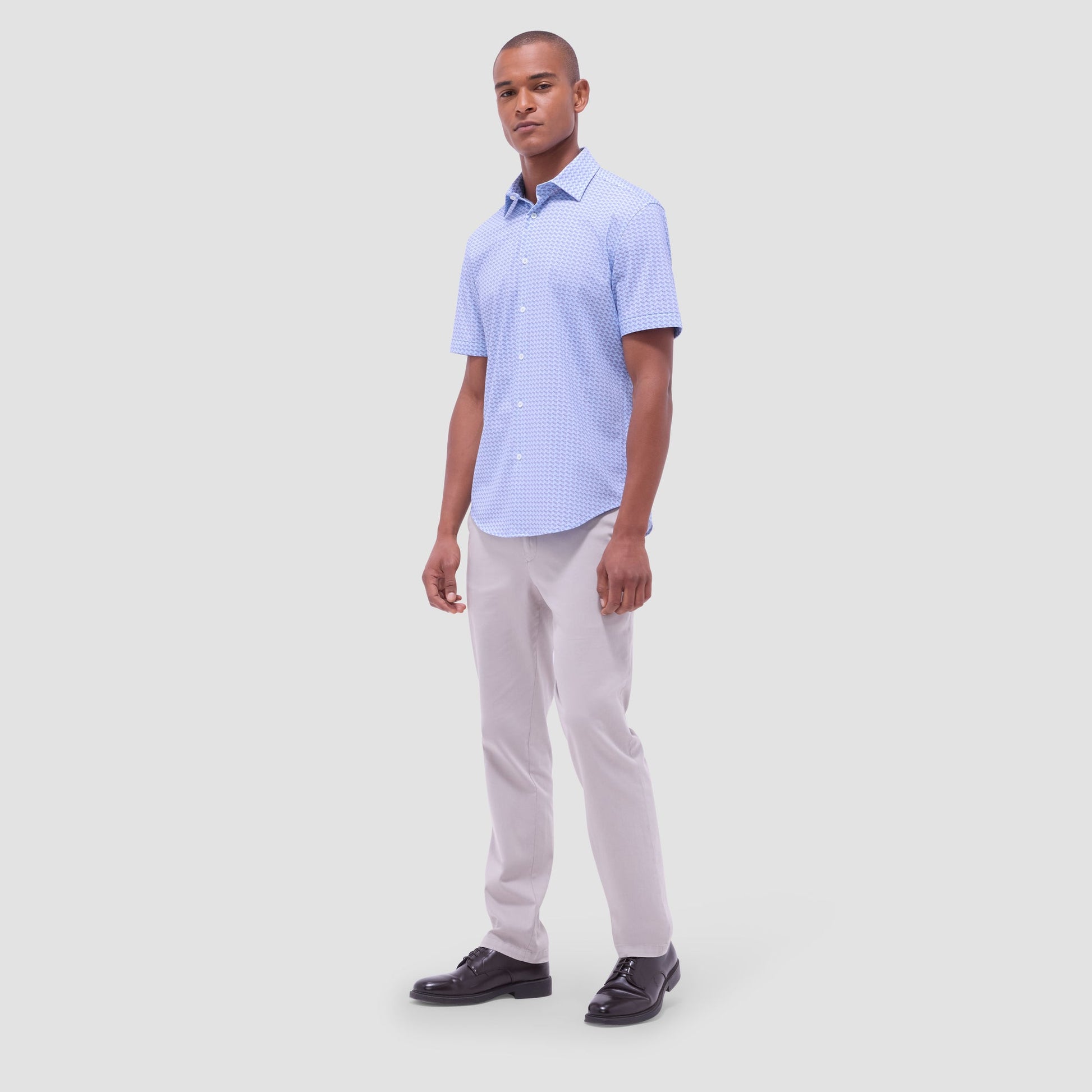 Bugatchi Miles Motorcycle OoohCotton® Short-Sleeve Shirt Air Blue